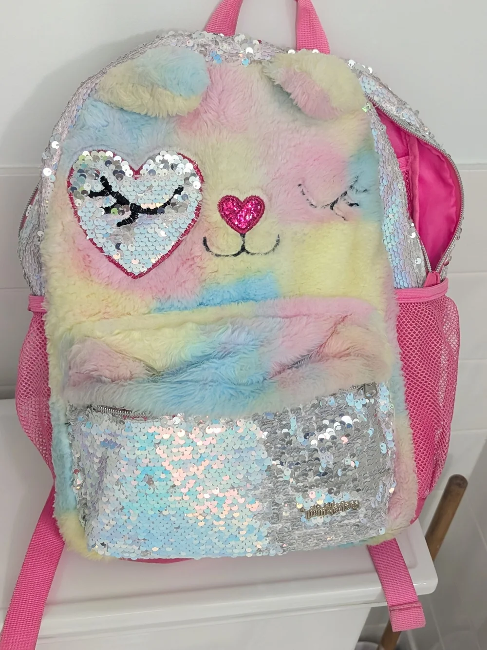 Skechers Kids Multi-Color Plush Cat Backpack w Sequins Twinkle Toes Great Condit